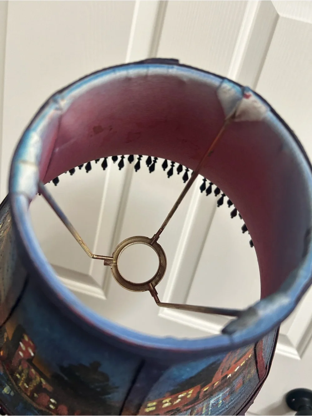 Unique Hand-Painted Blue and Purple Cityscape Fabric Lamp Shade decor